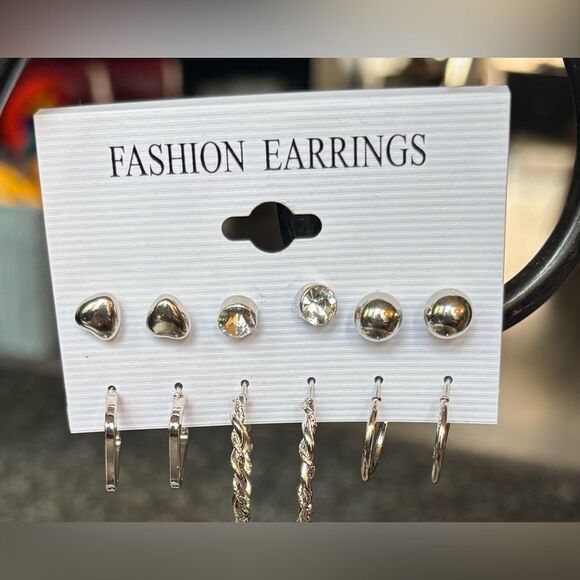 6 NEW! Multipack Silvertone Earrings Set for Women Hypoallergenic Studs NWT - Picture 1 of 7